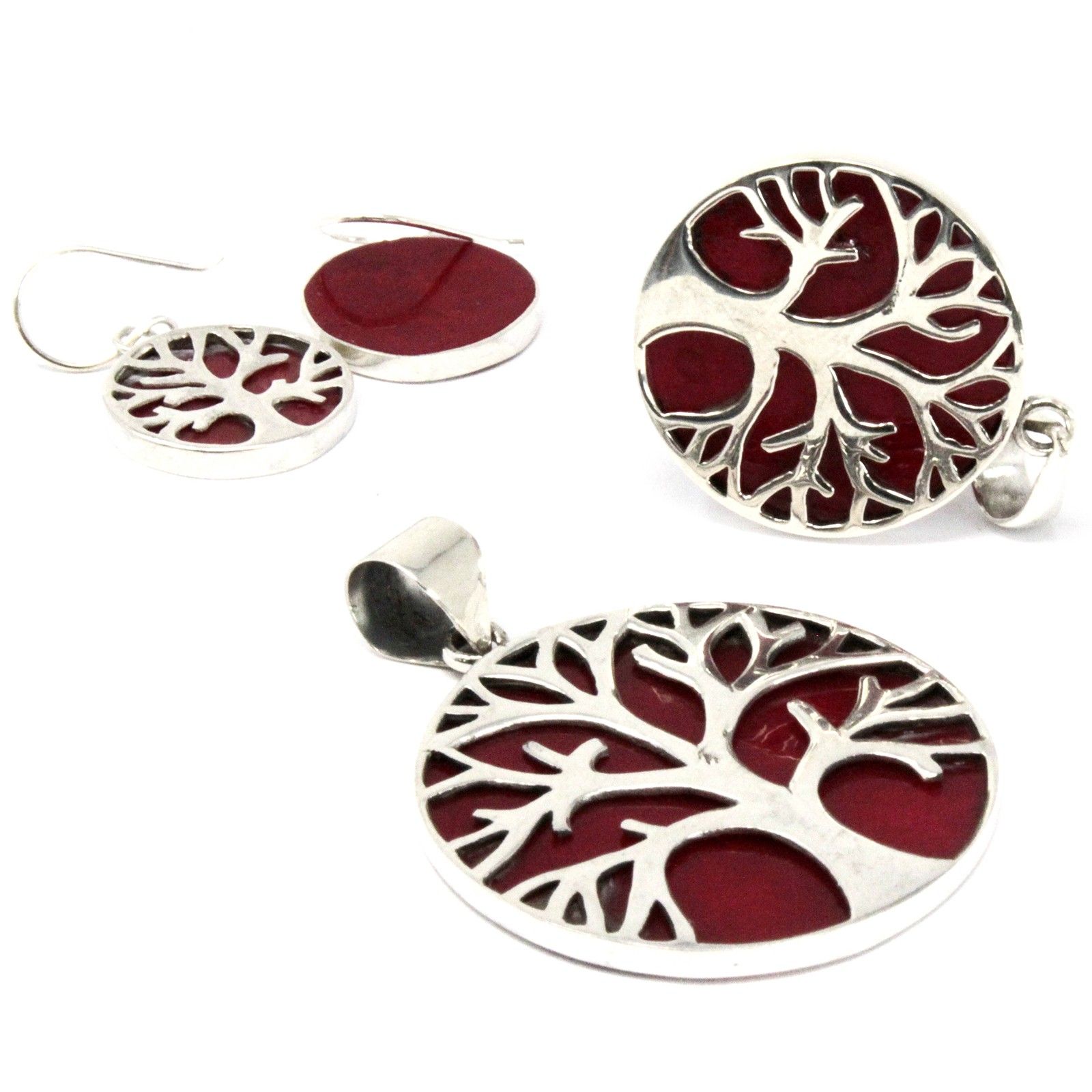 Tree of Life Silver Pendent 30mm - Coral Effect – Bild 2