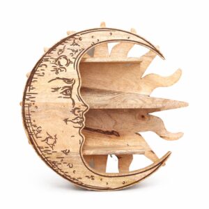 Mystisches Wandregal – Sonnenmond aus Mangoholz